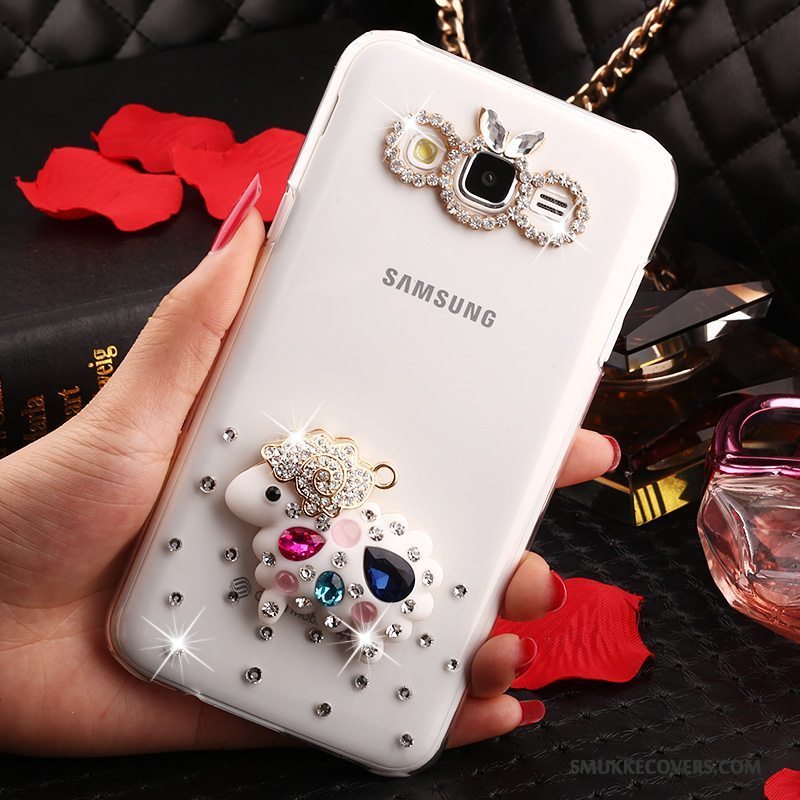 Etui Samsung Galaxy J7 2015 Strass Anti-fald Guld, Cover Samsung Galaxy J7 2015 Beskyttelse Trend Gennemsigtig