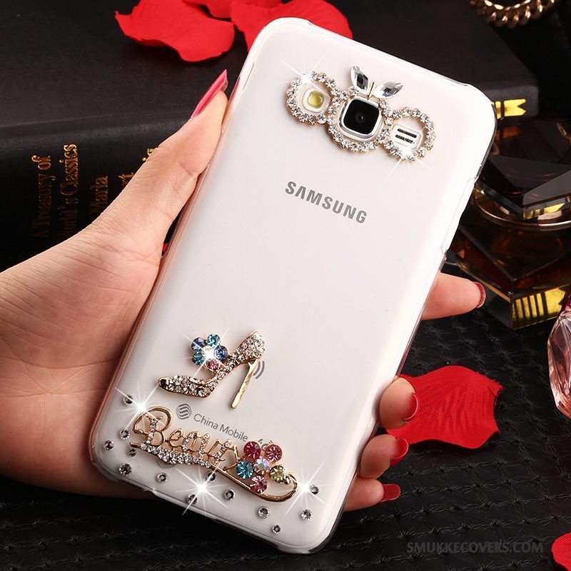 Etui Samsung Galaxy J7 2015 Strass Anti-fald Guld, Cover Samsung Galaxy J7 2015 Beskyttelse Trend Gennemsigtig