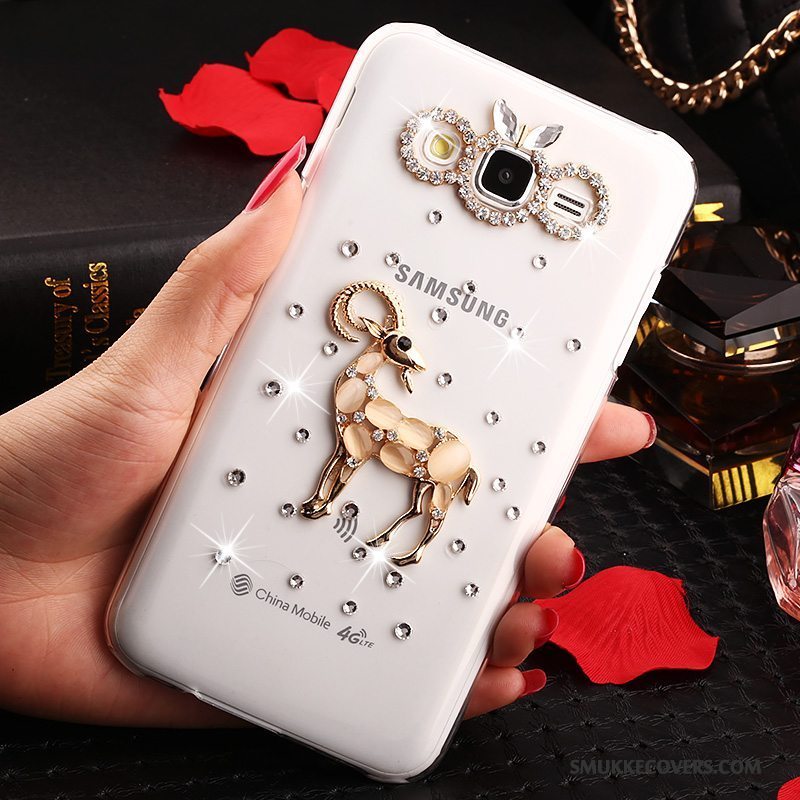 Etui Samsung Galaxy J7 2015 Strass Anti-fald Guld, Cover Samsung Galaxy J7 2015 Beskyttelse Trend Gennemsigtig