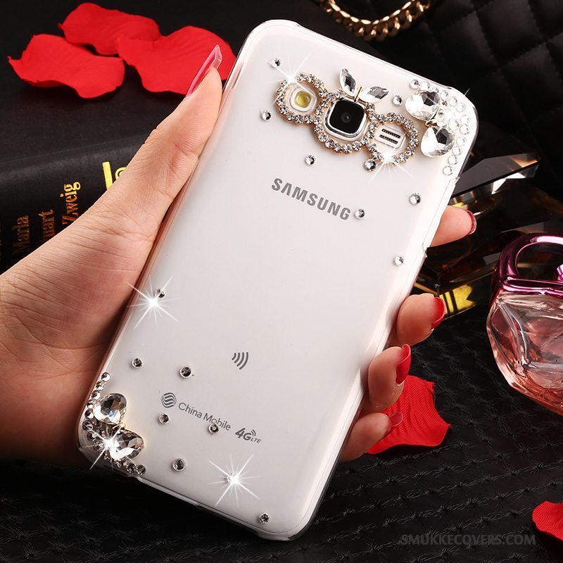 Etui Samsung Galaxy J7 2015 Strass Anti-fald Guld, Cover Samsung Galaxy J7 2015 Beskyttelse Trend Gennemsigtig