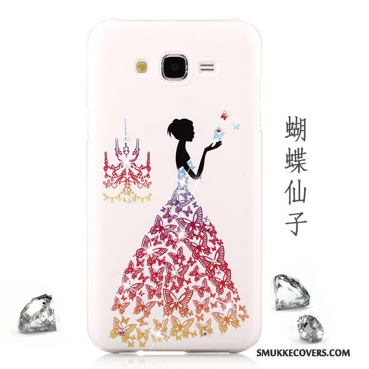 Etui Samsung Galaxy J7 2015 Strass Anti-fald Telefon, Cover Samsung Galaxy J7 2015 Malet Blå Nubuck