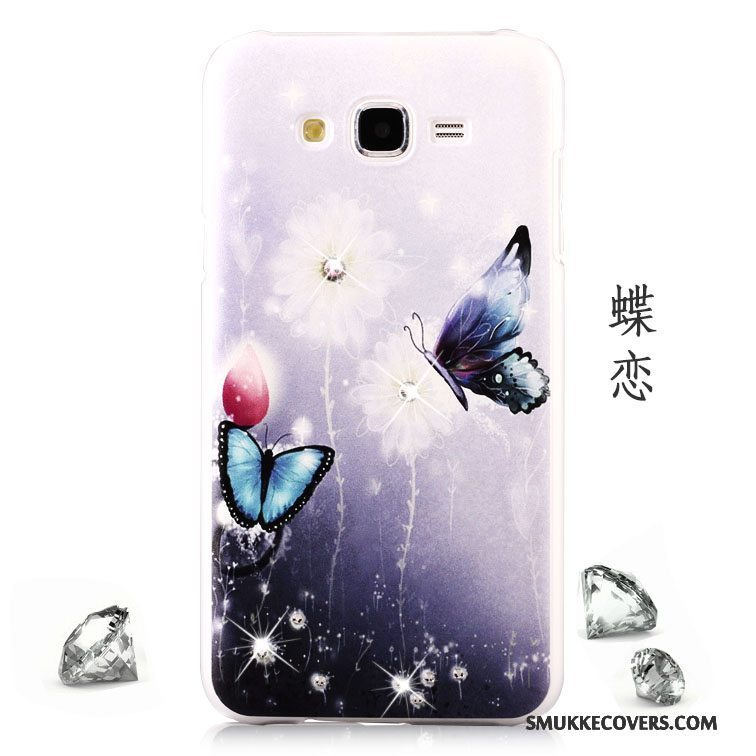 Etui Samsung Galaxy J7 2015 Strass Anti-fald Telefon, Cover Samsung Galaxy J7 2015 Malet Blå Nubuck