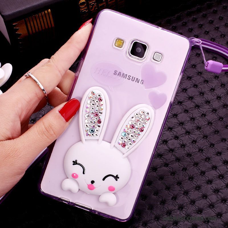 Etui Samsung Galaxy J7 2015 Strass Hvid Telefon, Cover Samsung Galaxy J7 2015 Support Kanin Pels Bold