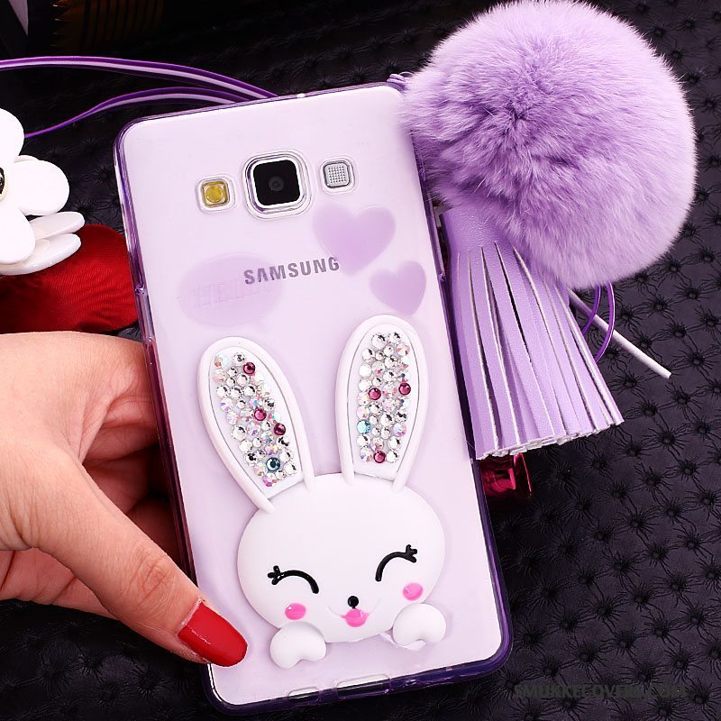 Etui Samsung Galaxy J7 2015 Strass Hvid Telefon, Cover Samsung Galaxy J7 2015 Support Kanin Pels Bold