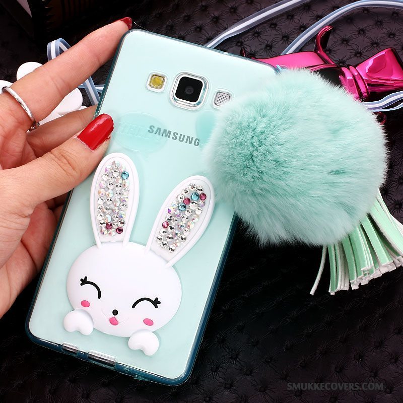 Etui Samsung Galaxy J7 2015 Strass Hvid Telefon, Cover Samsung Galaxy J7 2015 Support Kanin Pels Bold