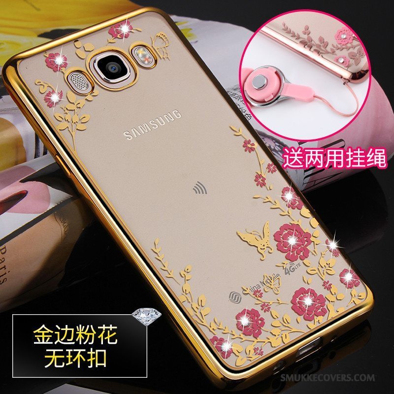 Etui Samsung Galaxy J7 2016 Blød Anti-fald Telefon, Cover Samsung Galaxy J7 2016 Silikone Hængende Ornamenter Guld