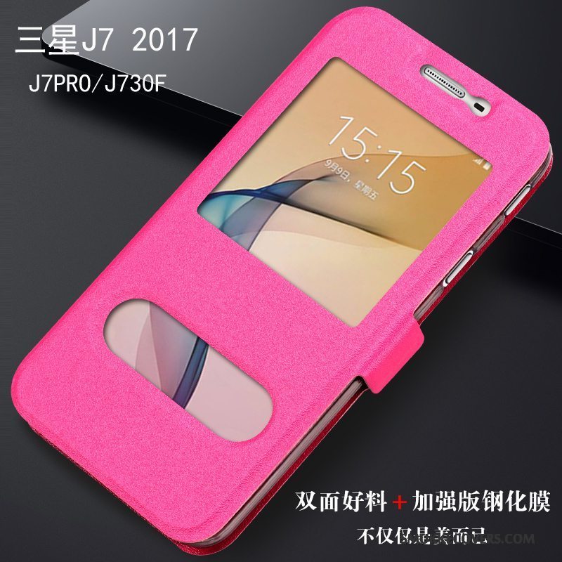 Etui Samsung Galaxy J7 2017 Læder Rød Telefon, Cover Samsung Galaxy J7 2017 Tasker