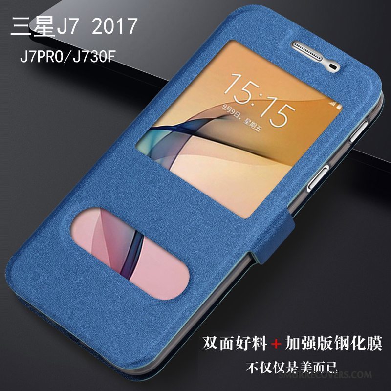 Etui Samsung Galaxy J7 2017 Læder Rød Telefon, Cover Samsung Galaxy J7 2017 Tasker