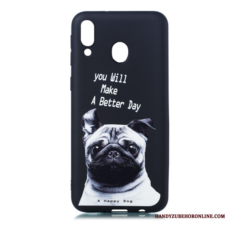 Etui Samsung Galaxy M20 Blød Tynd Nubuck, Cover Samsung Galaxy M20 Cartoon Sort Telefon