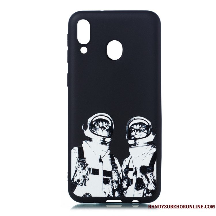 Etui Samsung Galaxy M20 Blød Tynd Nubuck, Cover Samsung Galaxy M20 Cartoon Sort Telefon