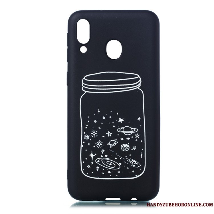 Etui Samsung Galaxy M20 Blød Tynd Nubuck, Cover Samsung Galaxy M20 Cartoon Sort Telefon