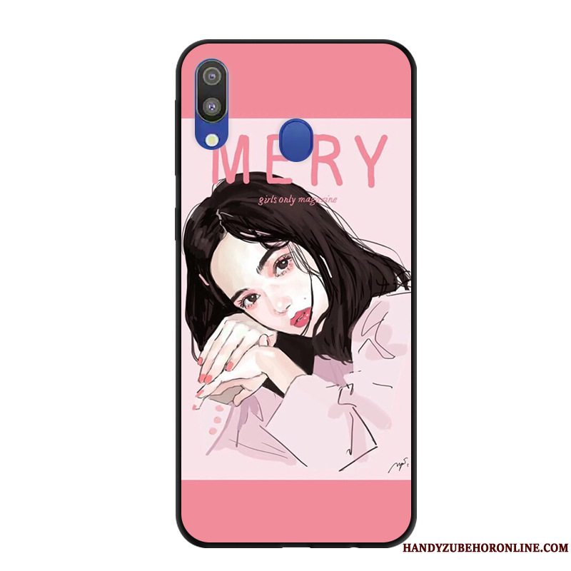 Etui Samsung Galaxy M20 Cartoon Telefonnubuck, Cover Samsung Galaxy M20 Beskyttelse Anti-fald Lyserød