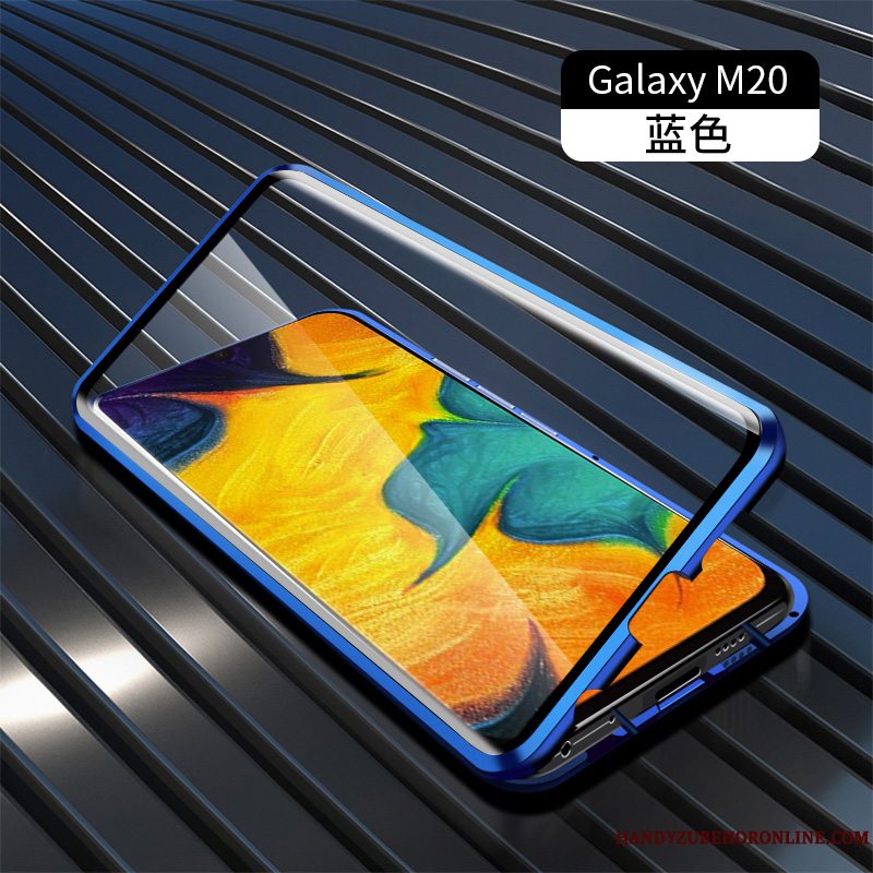 Etui Samsung Galaxy M20 Metal Ramme Blå, Cover Samsung Galaxy M20 Beskyttelse Dobbeltsidet Trend
