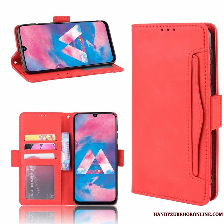 Etui Samsung Galaxy M30s Læder Kort Telefon, Cover Samsung Galaxy M30s Support Ny Rød