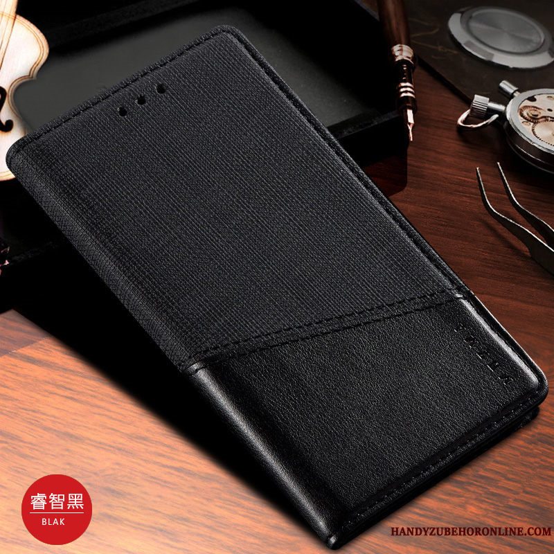 Etui Samsung Galaxy Note 10 Folio Sort Mønster, Cover Samsung Galaxy Note 10 Læder Klud Telefon