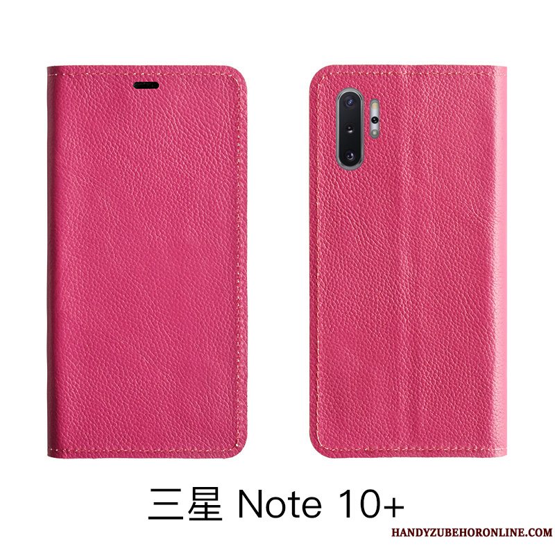 Etui Samsung Galaxy Note 10 Lite Folio Rød Telefon, Cover Samsung Galaxy Note 10 Lite Læder Litchi Cow