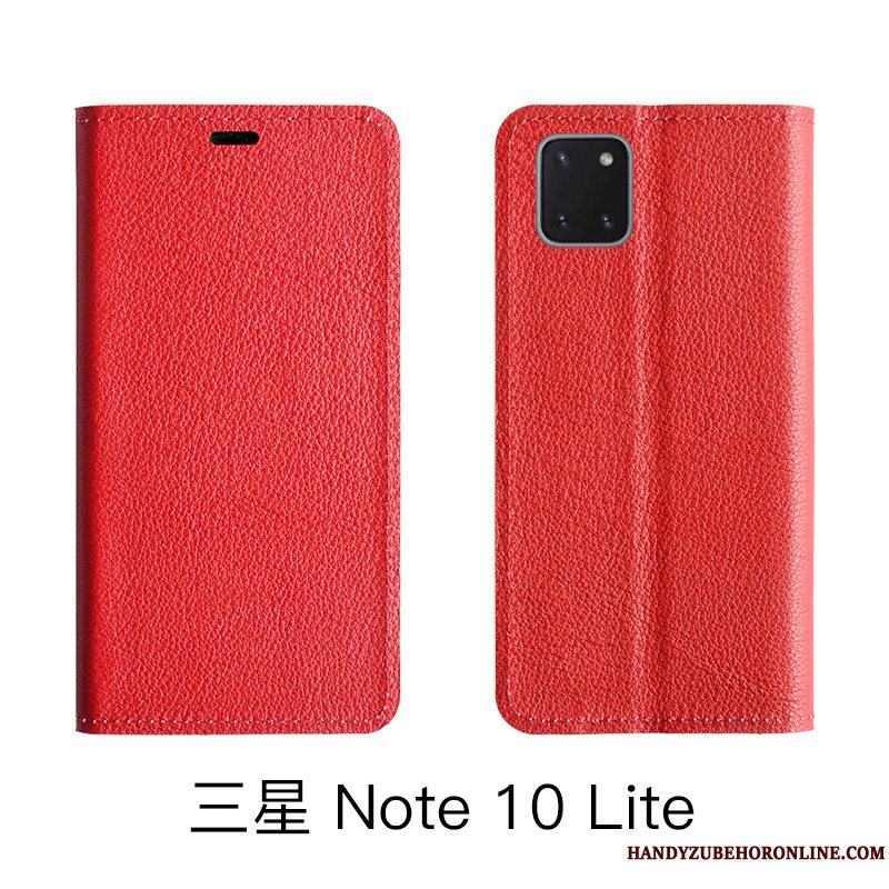 Etui Samsung Galaxy Note 10 Lite Folio Rød Telefon, Cover Samsung Galaxy Note 10 Lite Læder Litchi Cow