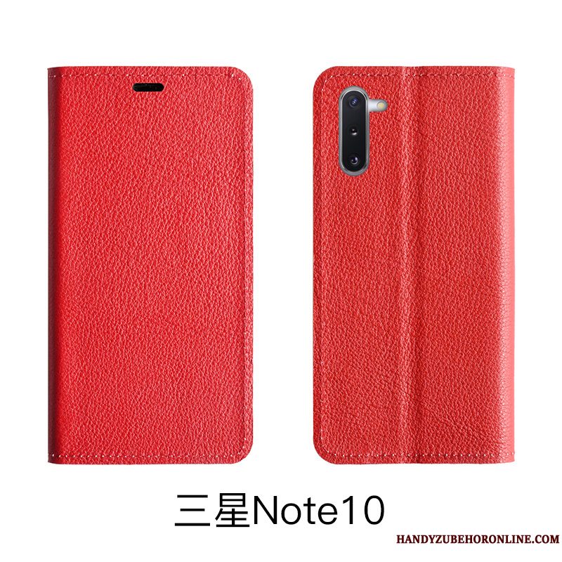 Etui Samsung Galaxy Note 10 Lite Folio Rød Telefon, Cover Samsung Galaxy Note 10 Lite Læder Litchi Cow