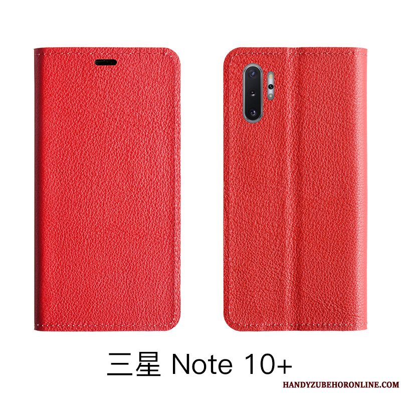 Etui Samsung Galaxy Note 10 Lite Folio Rød Telefon, Cover Samsung Galaxy Note 10 Lite Læder Litchi Cow