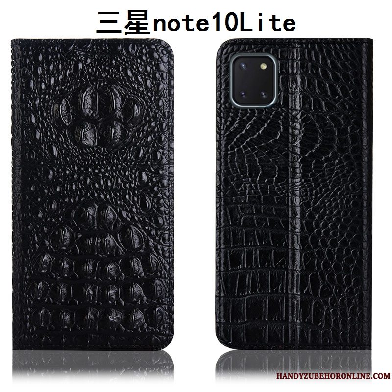 Etui Samsung Galaxy Note 10 Lite Læder Krokodille Mønster, Cover Samsung Galaxy Note 10 Lite Beskyttelse Sort Telefon