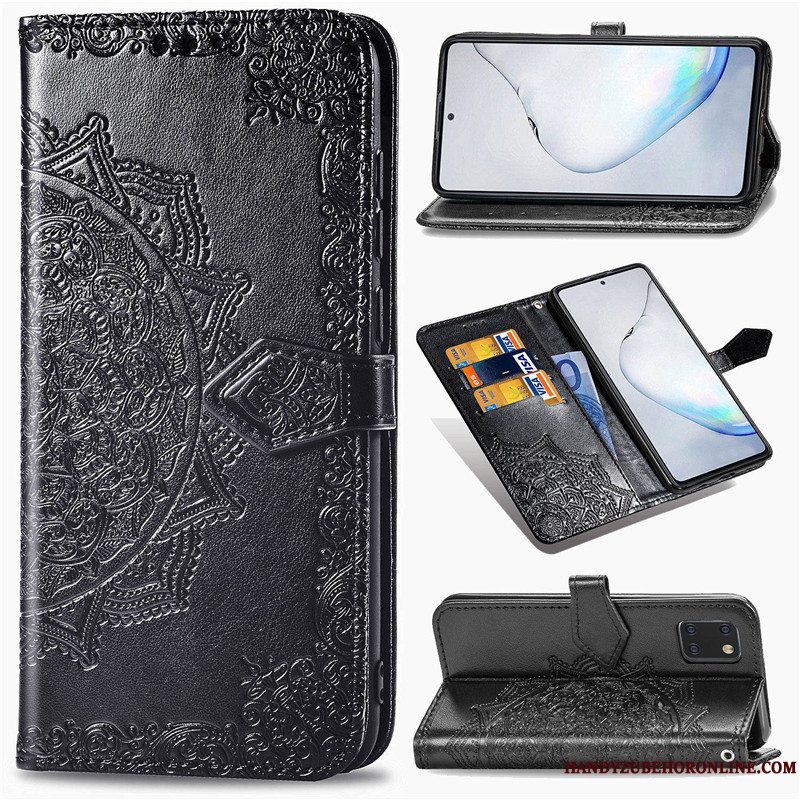 Etui Samsung Galaxy Note 10 Lite Relief Solid Farve Prægning, Cover Samsung Galaxy Note 10 Lite Folio Grøn Telefon