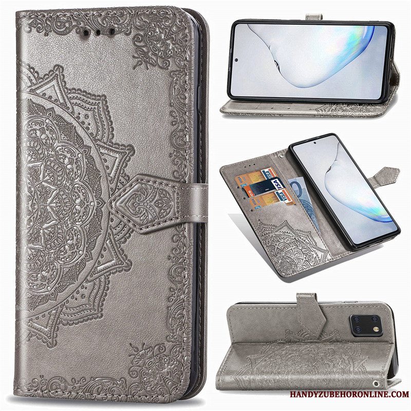 Etui Samsung Galaxy Note 10 Lite Relief Solid Farve Prægning, Cover Samsung Galaxy Note 10 Lite Folio Grøn Telefon