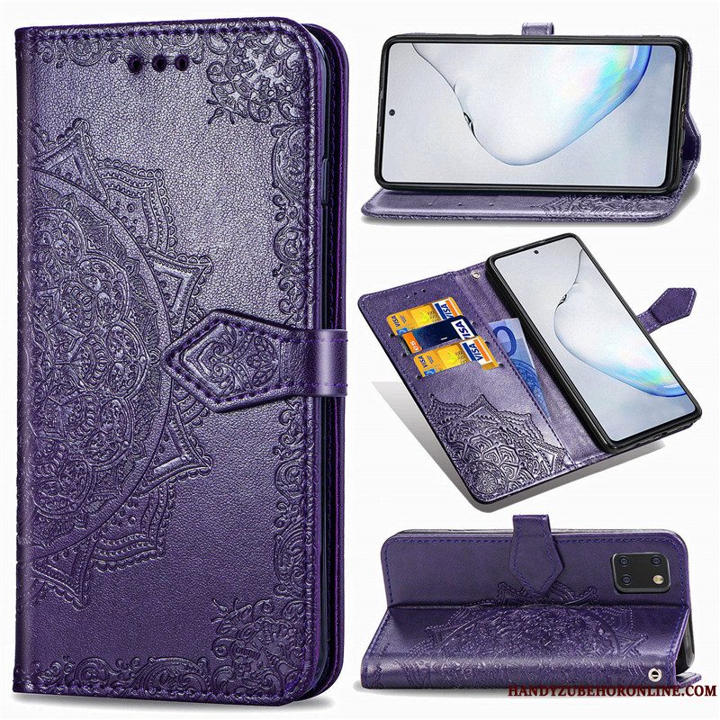 Etui Samsung Galaxy Note 10 Lite Relief Solid Farve Prægning, Cover Samsung Galaxy Note 10 Lite Folio Grøn Telefon