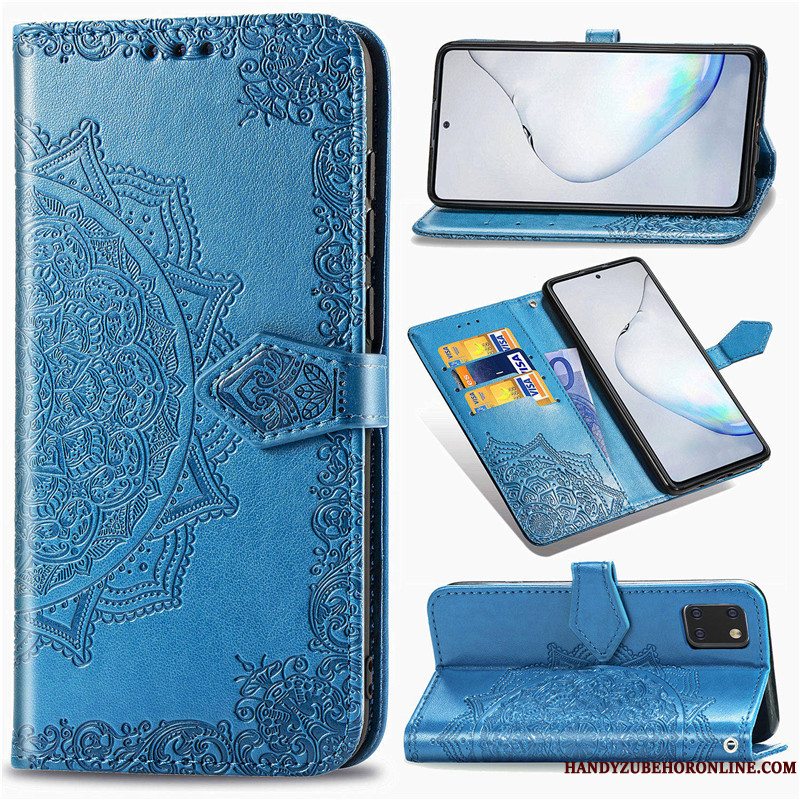 Etui Samsung Galaxy Note 10 Lite Relief Solid Farve Prægning, Cover Samsung Galaxy Note 10 Lite Folio Grøn Telefon