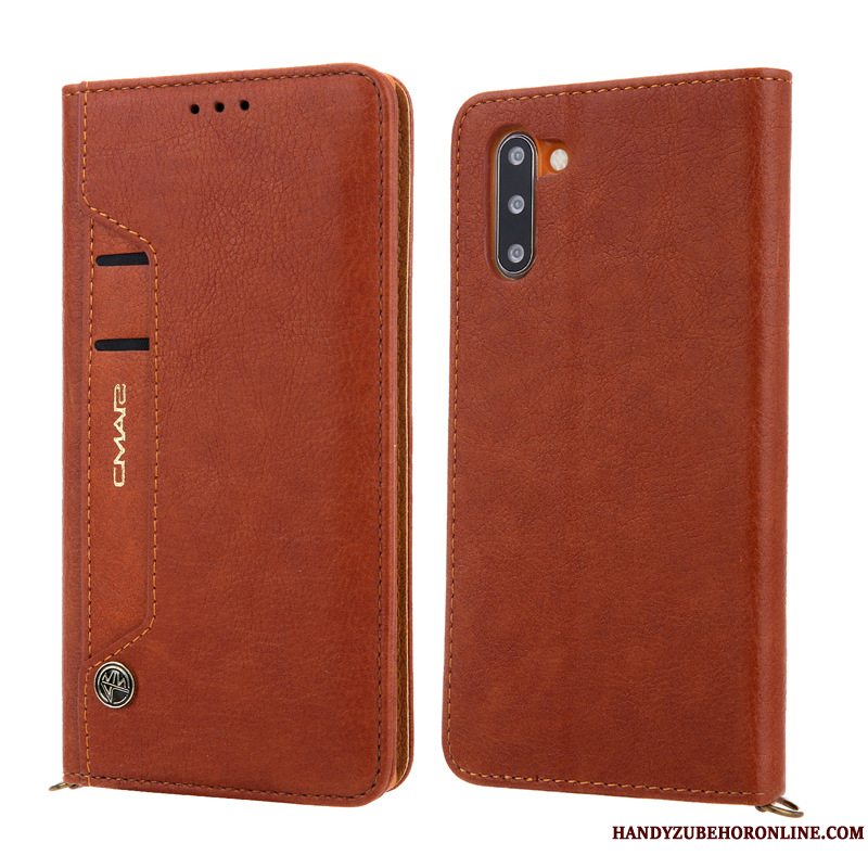 Etui Samsung Galaxy Note 10 Læder Blå Kort, Cover Samsung Galaxy Note 10 Folio Telefon