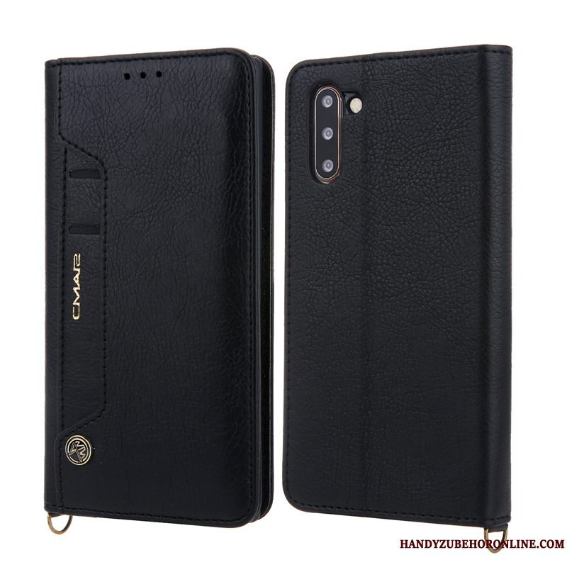 Etui Samsung Galaxy Note 10 Læder Blå Kort, Cover Samsung Galaxy Note 10 Folio Telefon