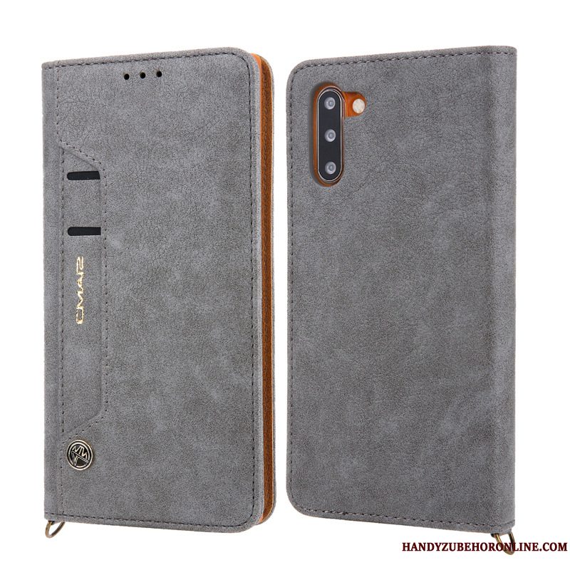 Etui Samsung Galaxy Note 10 Læder Blå Kort, Cover Samsung Galaxy Note 10 Folio Telefon