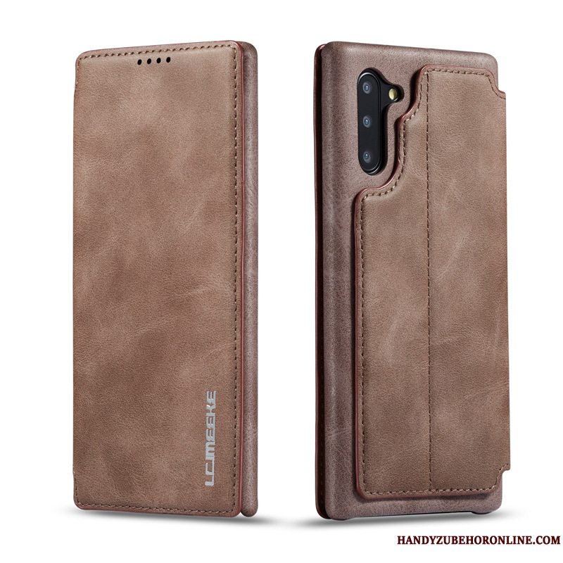 Etui Samsung Galaxy Note 10 Læder Kort Dyb Farve, Cover Samsung Galaxy Note 10 Folio Telefon