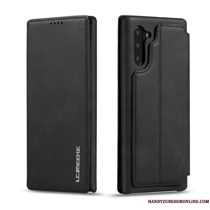 Etui Samsung Galaxy Note 10 Læder Kort Dyb Farve, Cover Samsung Galaxy Note 10 Folio Telefon