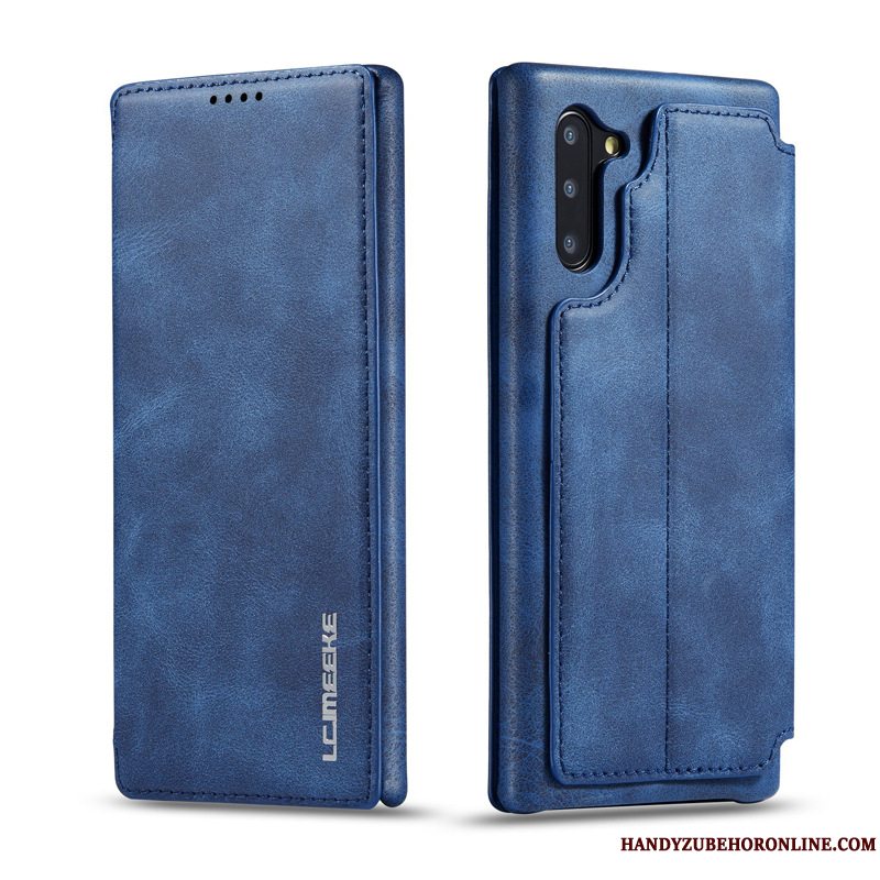 Etui Samsung Galaxy Note 10 Læder Kort Dyb Farve, Cover Samsung Galaxy Note 10 Folio Telefon