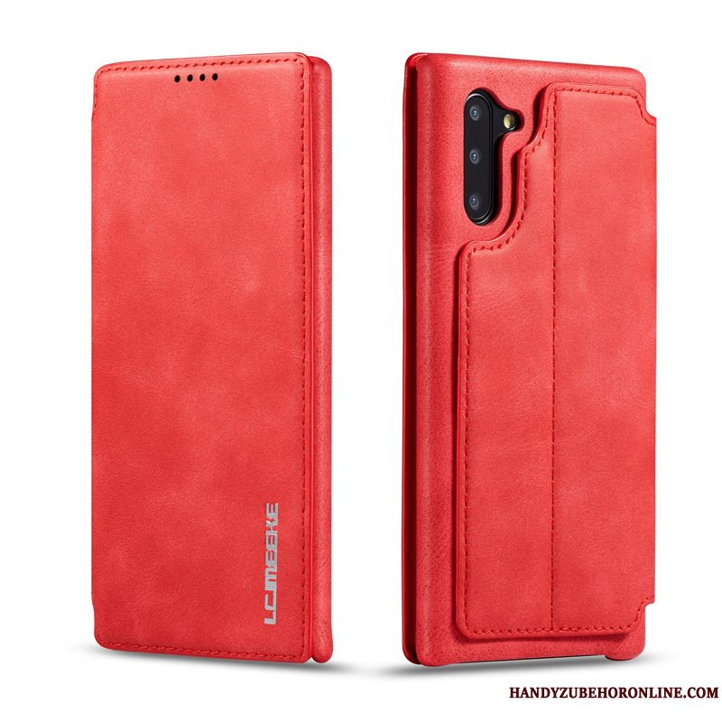 Etui Samsung Galaxy Note 10 Læder Kort Dyb Farve, Cover Samsung Galaxy Note 10 Folio Telefon