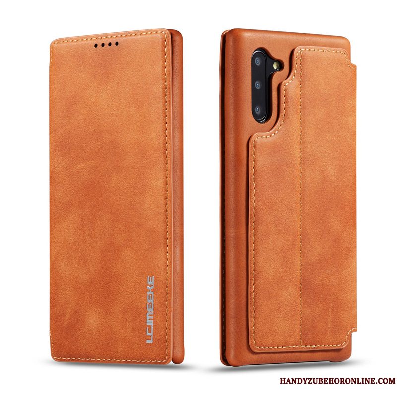 Etui Samsung Galaxy Note 10 Læder Kort Dyb Farve, Cover Samsung Galaxy Note 10 Folio Telefon