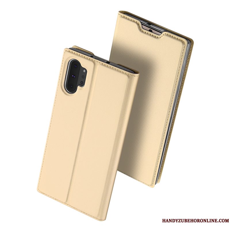 Etui Samsung Galaxy Note 10+ Læder Kort Telefon, Cover Samsung Galaxy Note 10+ Folio Guld