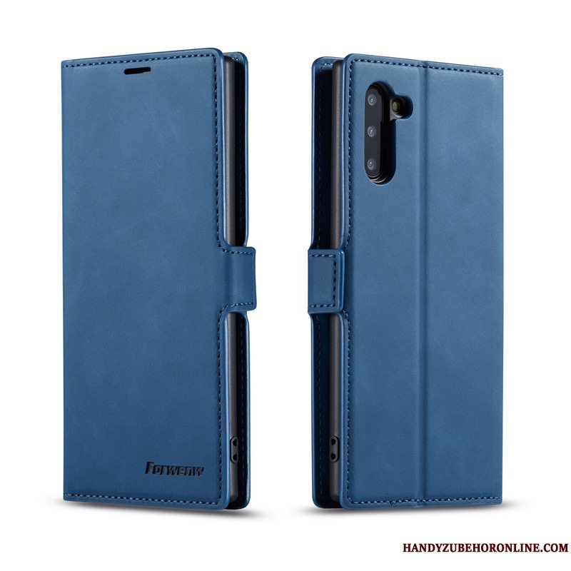 Etui Samsung Galaxy Note 10 Læder Telefonkort, Cover Samsung Galaxy Note 10 Folio Blå