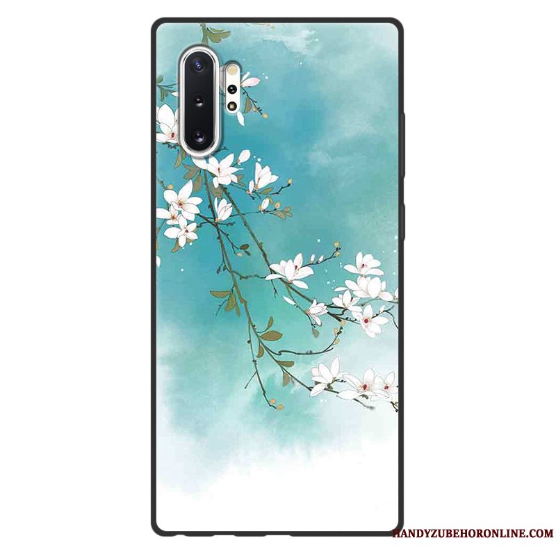 Etui Samsung Galaxy Note 10+ Vintage Kunst Telefon, Cover Samsung Galaxy Note 10+ Beskyttelse Grøn Kinesisk Stil