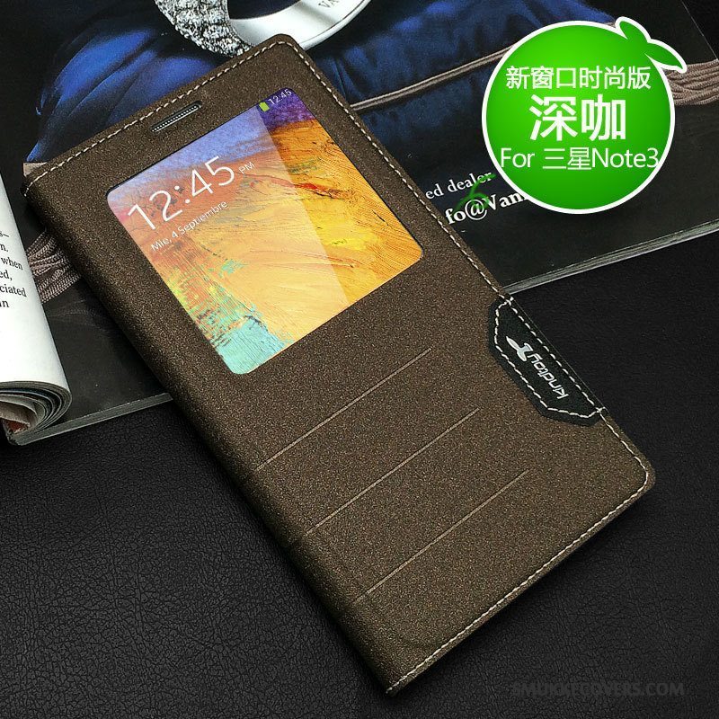 Etui Samsung Galaxy Note 3 Læder Guld Ny, Cover Samsung Galaxy Note 3 Beskyttelse Telefon