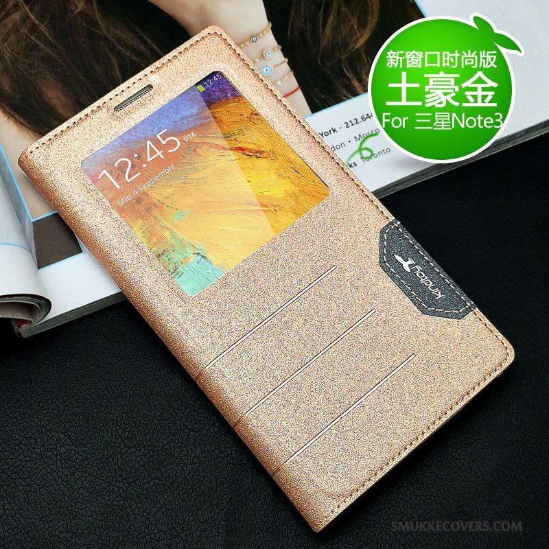 Etui Samsung Galaxy Note 3 Læder Guld Ny, Cover Samsung Galaxy Note 3 Beskyttelse Telefon