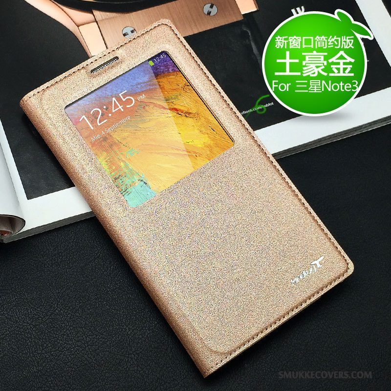 Etui Samsung Galaxy Note 3 Læder Guld Ny, Cover Samsung Galaxy Note 3 Beskyttelse Telefon