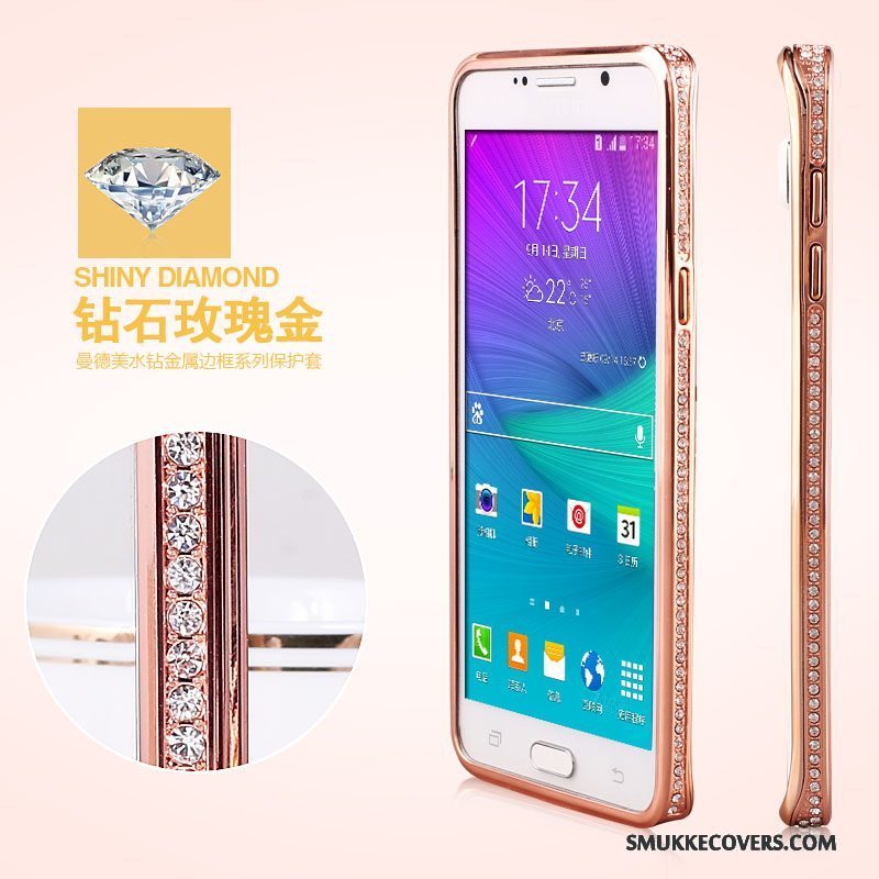 Etui Samsung Galaxy Note 5 Strass Guld Ramme, Cover Samsung Galaxy Note 5 Metal Telefonanti-fald