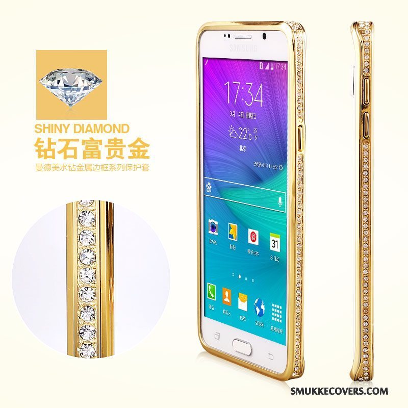 Etui Samsung Galaxy Note 5 Strass Guld Ramme, Cover Samsung Galaxy Note 5 Metal Telefonanti-fald