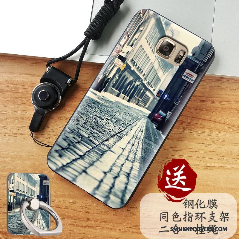 Etui Samsung Galaxy Note 5 Tasker Nubuck Telefon, Cover Samsung Galaxy Note 5 Silikone Anti-fald Blå