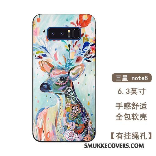 Etui Samsung Galaxy Note 8 Blød Telefonhåndmalet, Cover Samsung Galaxy Note 8 Farve Blomster Hjorte