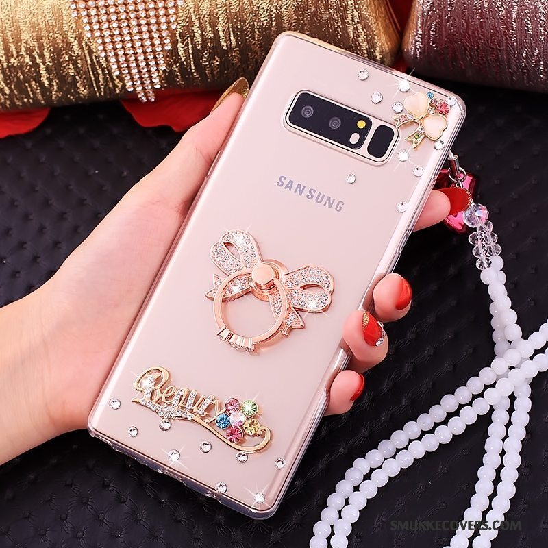 Etui Samsung Galaxy Note 8 Tasker Lyserød Telefon, Cover Samsung Galaxy Note 8 Beskyttelse Hængende Ornamenter Ring