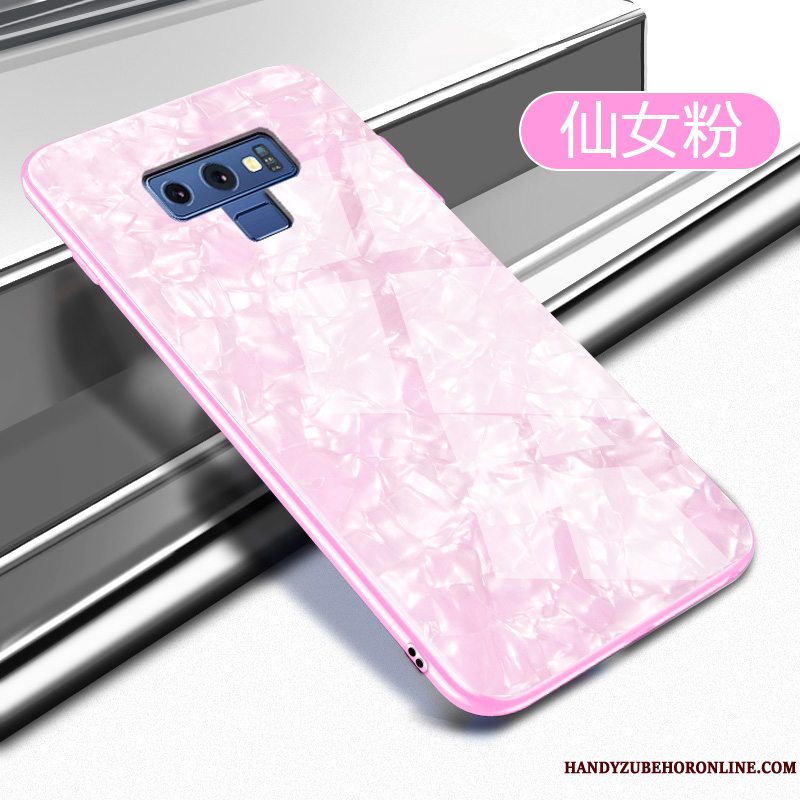 Etui Samsung Galaxy Note 9 Support Rød Glas, Cover Samsung Galaxy Note 9 Mønster Shell