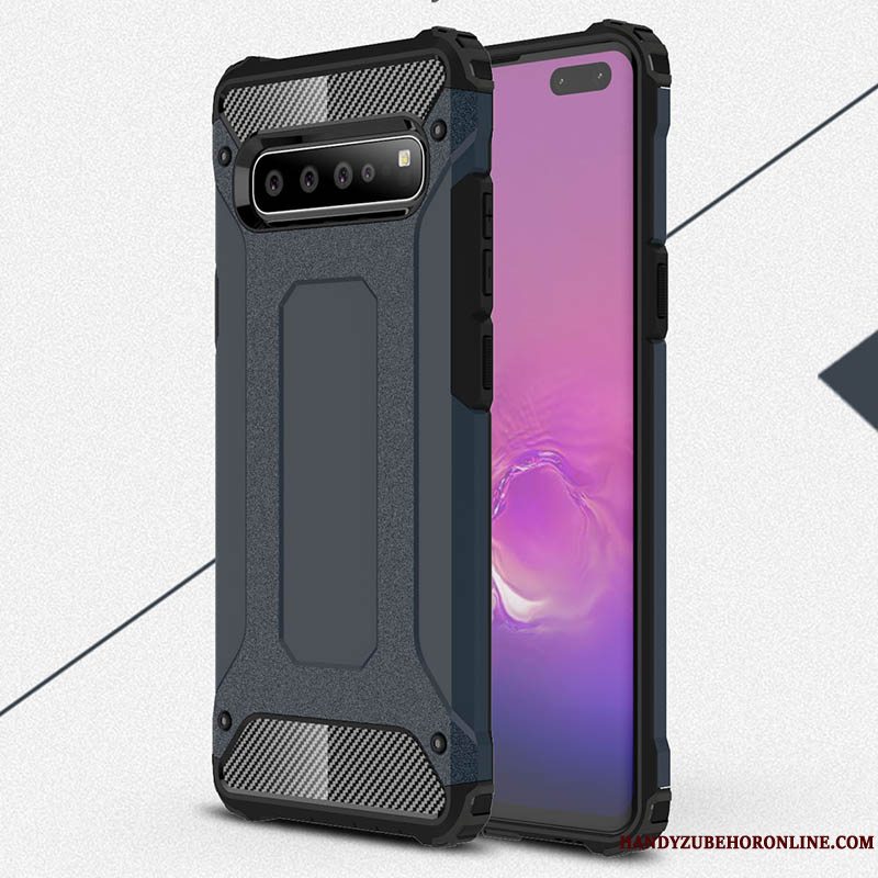 Etui Samsung Galaxy S10 5g Kreativ Nubuck Tykke, Cover Samsung Galaxy S10 5g Tasker Anti-fald Blå