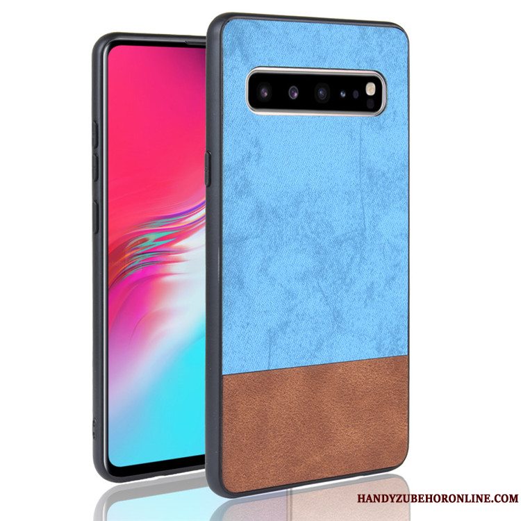 Etui Samsung Galaxy S10 5g Læder Denim Sort, Cover Samsung Galaxy S10 5g Beskyttelse Blandede Farver Telefon